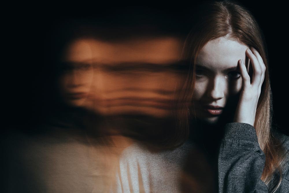 lagunashoresrecovery Common and Rare Side Effects of Xanax photo of Young girl addicted to drugs with hallucinations against blurred background