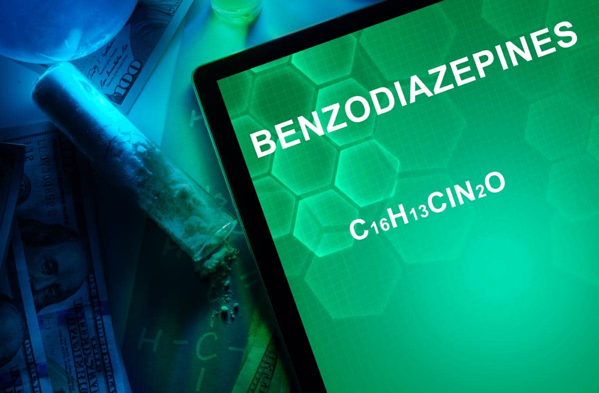 Laguna-Shores-Recovery-The-Most-Difficult-Drugs-to-Kick-photo-of-tablet-with-the-chemical-formula-of-Benzodiazepines